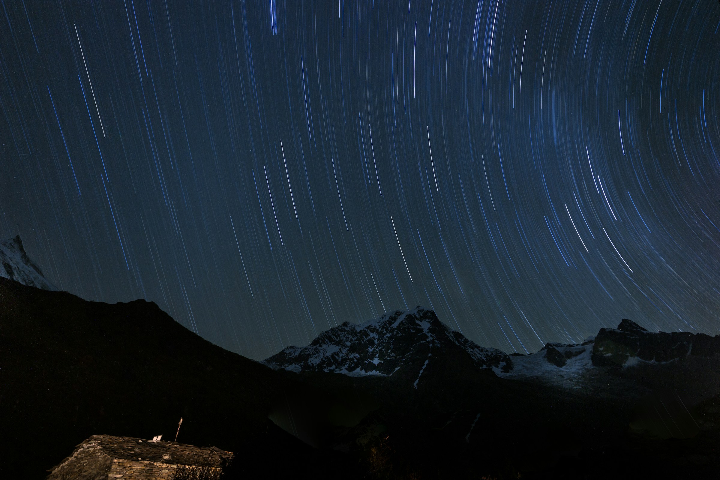 Manaslu North above the stone houses of Samagaon, on the Manaslu Circuit