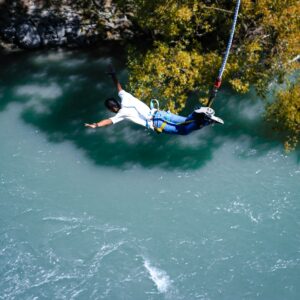 A bungee jump on a free-fall rope