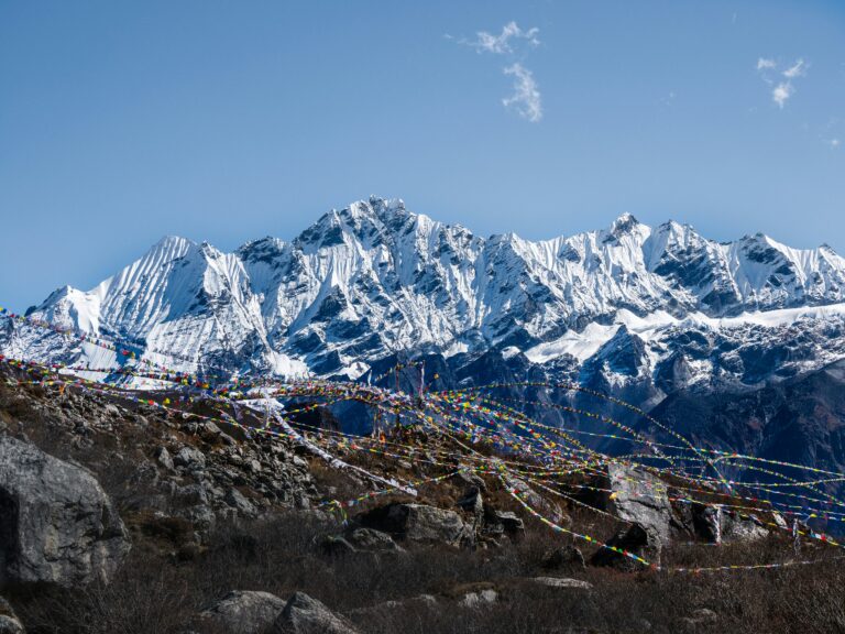 Snow peaks above Kyanjin Gompa at the head of the Langtang valley, Nepal