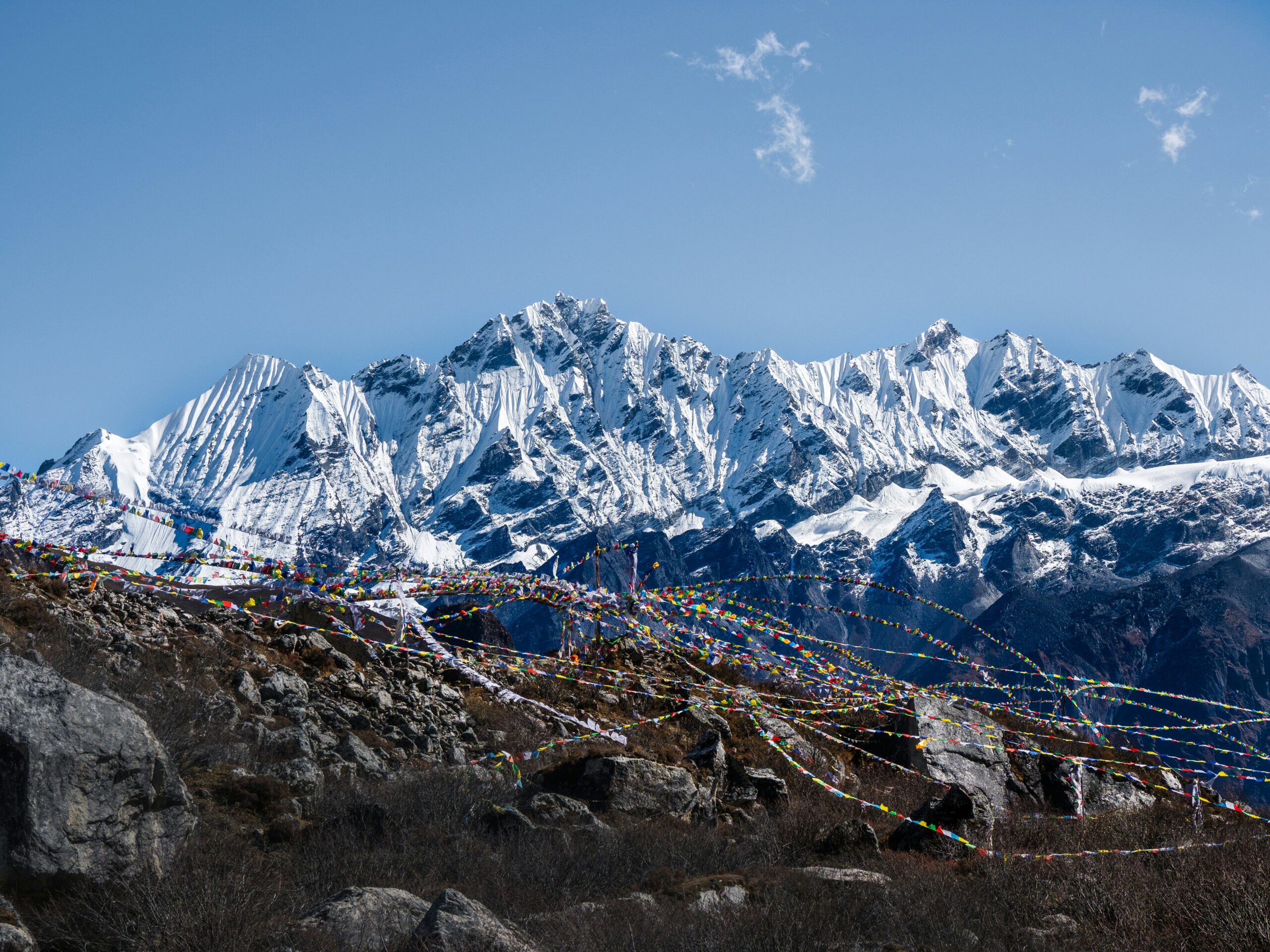 Snow peaks above Kyanjin Gompa at the head of the Langtang valley, Nepal