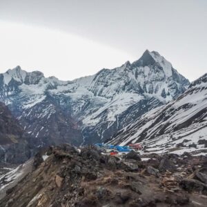 Annapurna Base Camp at 4,130 m inside the Annapurna Sanctuary, Nepal