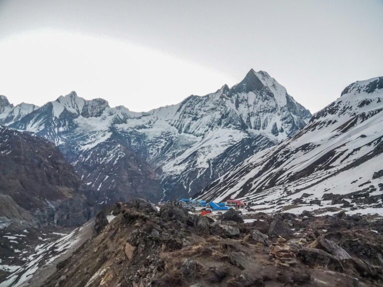 Annapurna Base Camp at 4,130 m inside the Annapurna Sanctuary, Nepal