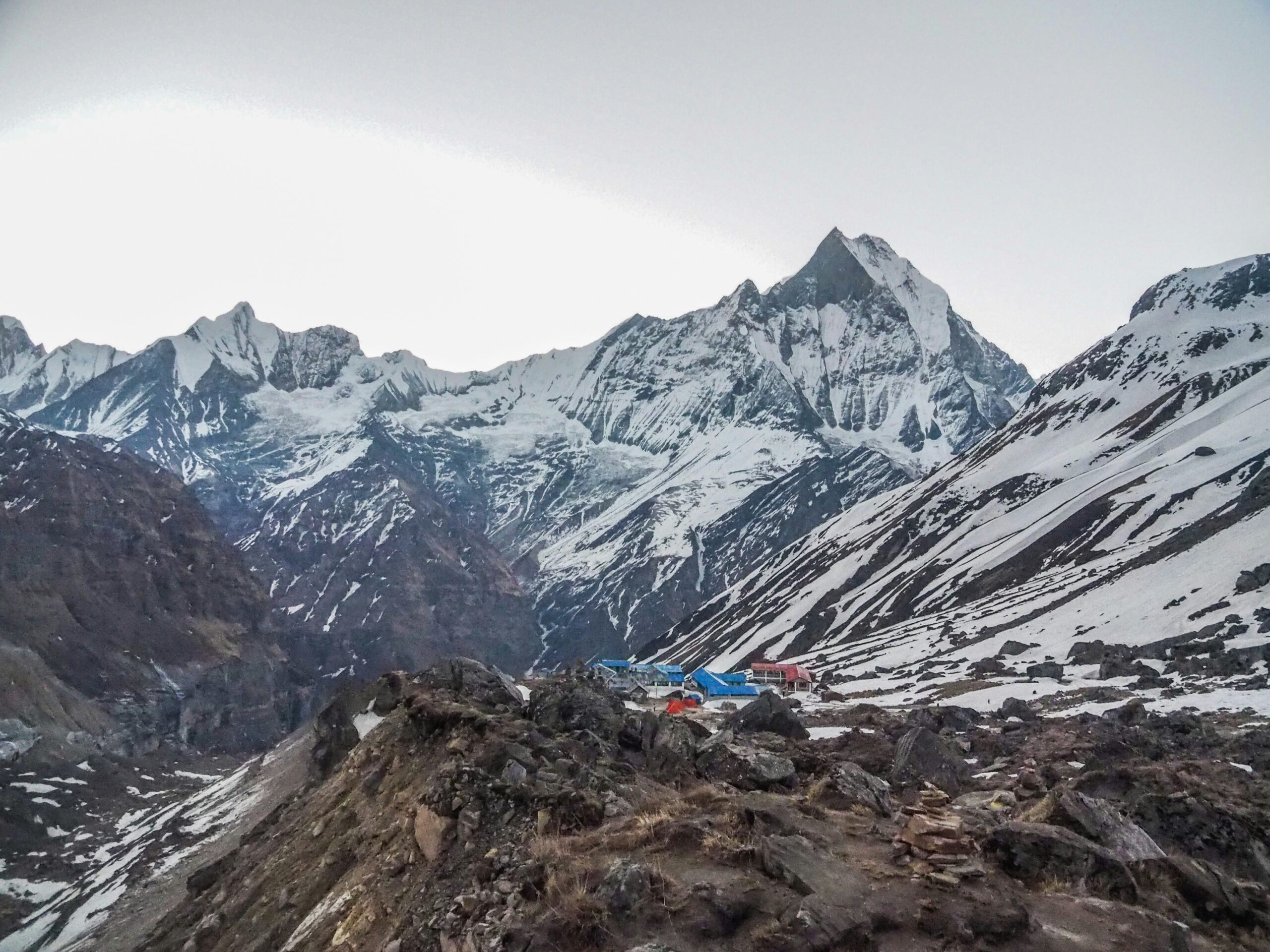 Annapurna Base Camp at 4,130 m inside the Annapurna Sanctuary, Nepal