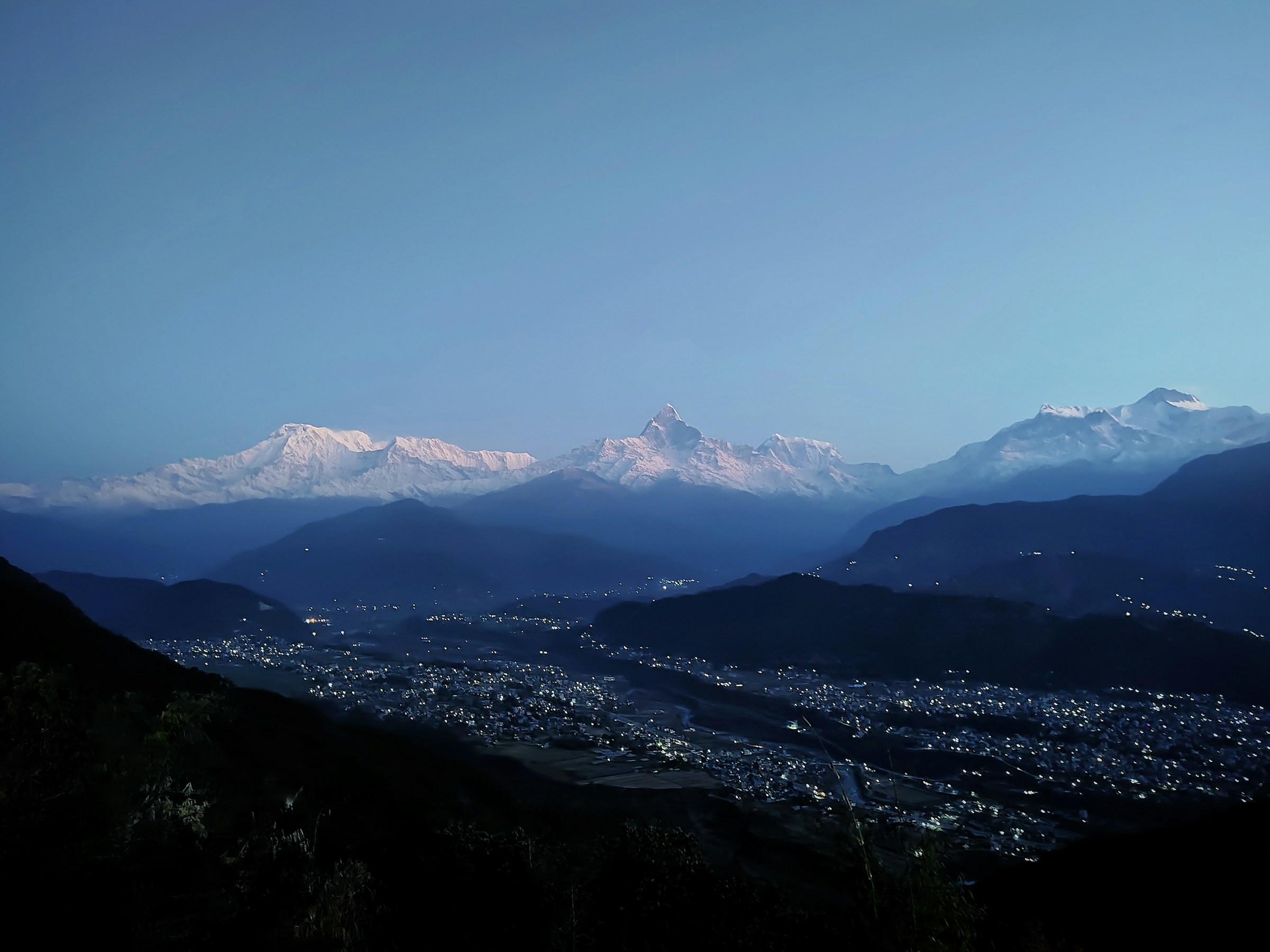 Waiting for sunrise at Sarangkot viewpoint above Pokhara