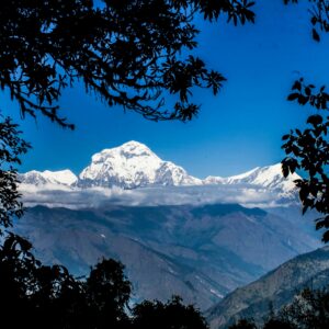 Cloud breaking over the Annapurna range seen from the Poon Hill trail, Nepal