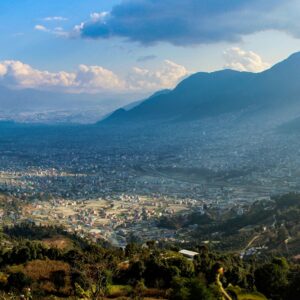 The Kathmandu valley seen from the hills to the west, over Chandragiri and Kirtipur