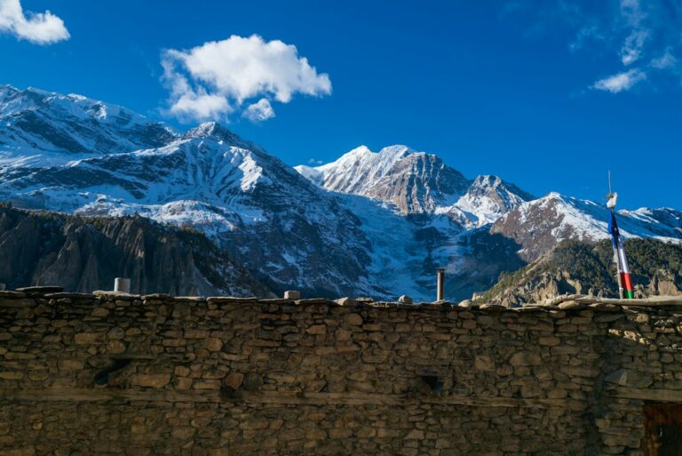 Snow-capped Himalayan peaks above a mountain pass
